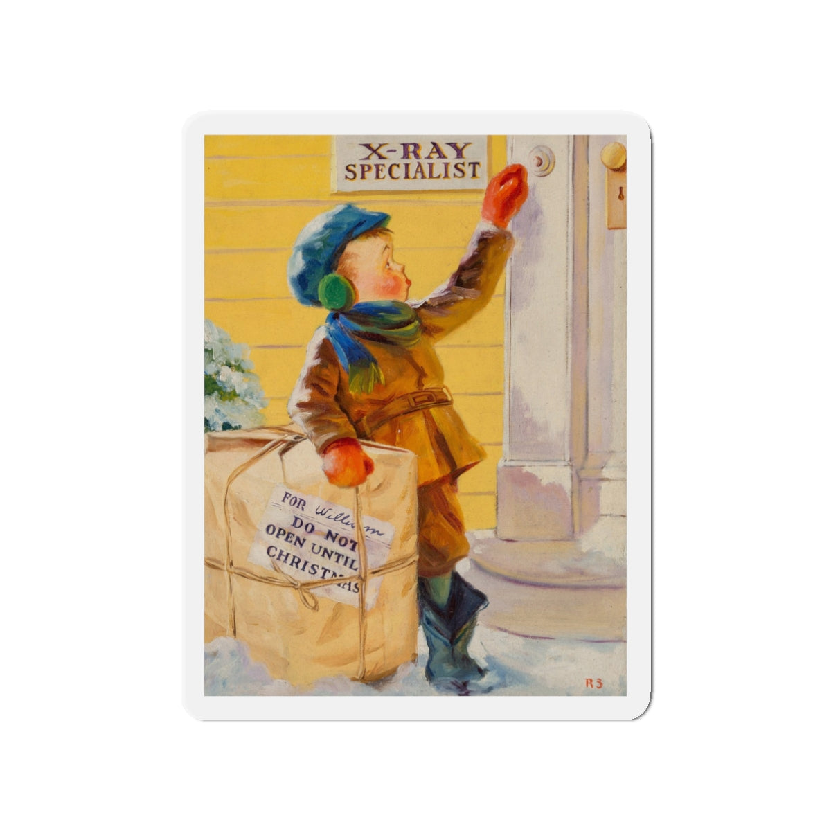 Christmas Peeking (Magazine Illustration) Refrigerator Magnet-3" x 3"-The Sticker Space