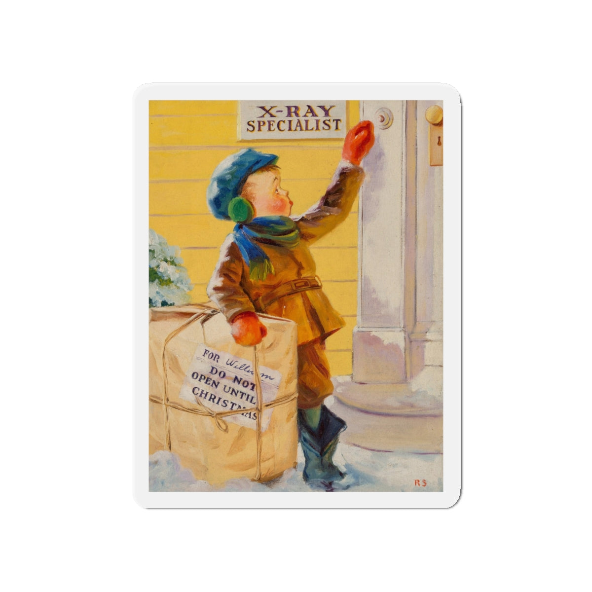 Christmas Peeking (Magazine Illustration) Refrigerator Magnet-4" x 4"-The Sticker Space