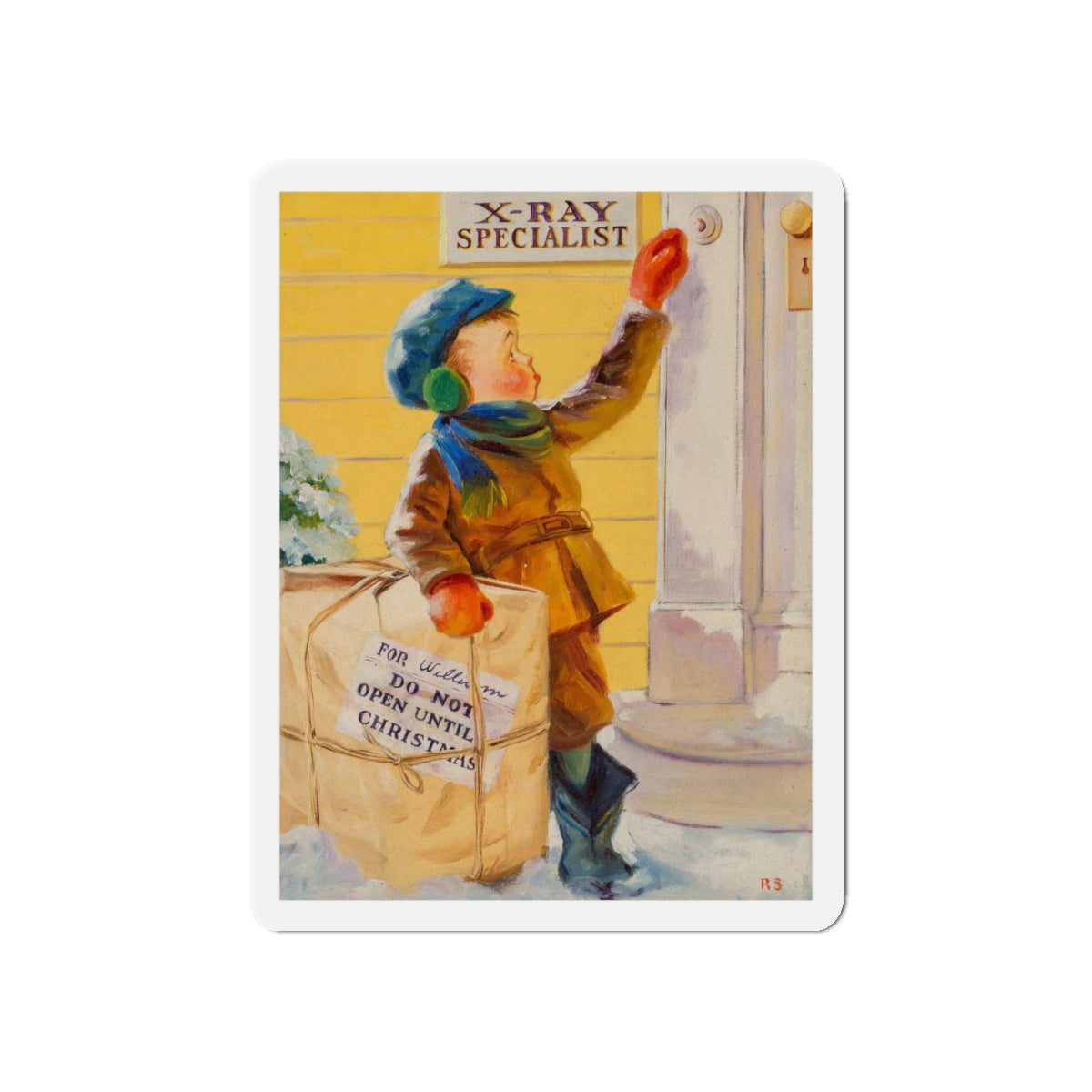 Christmas Peeking (Magazine Illustration) Refrigerator Magnet-5" x 5"-The Sticker Space