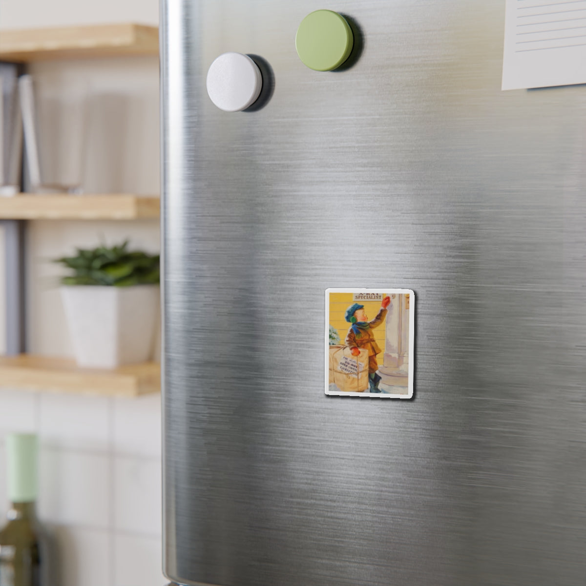 Christmas Peeking (Magazine Illustration) Refrigerator Magnet-The Sticker Space