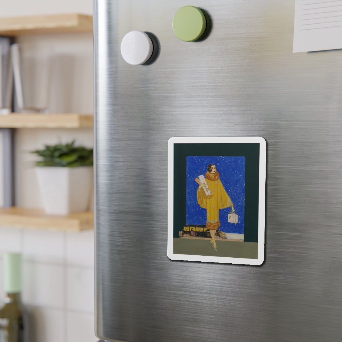 Christmas Shopping (Magazine Illustration) Refrigerator Magnet-The Sticker Space