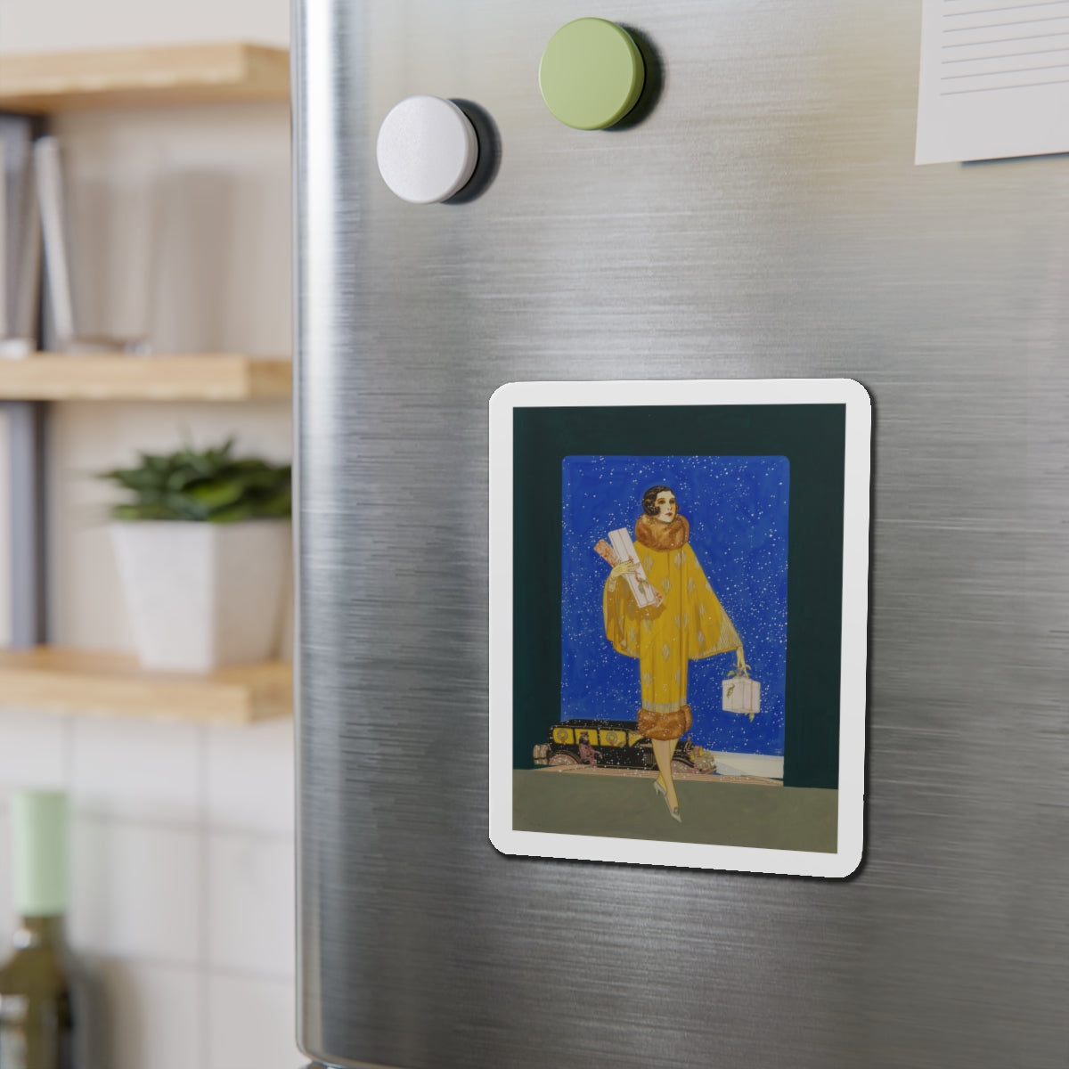 Christmas Shopping (Magazine Illustration) Refrigerator Magnet-The Sticker Space