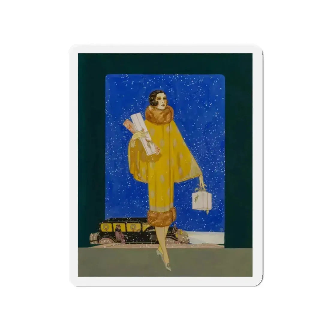 Christmas Shopping (Magazine Illustration) Refrigerator Magnet 2 Inch Die-Cut - The Sticker Space