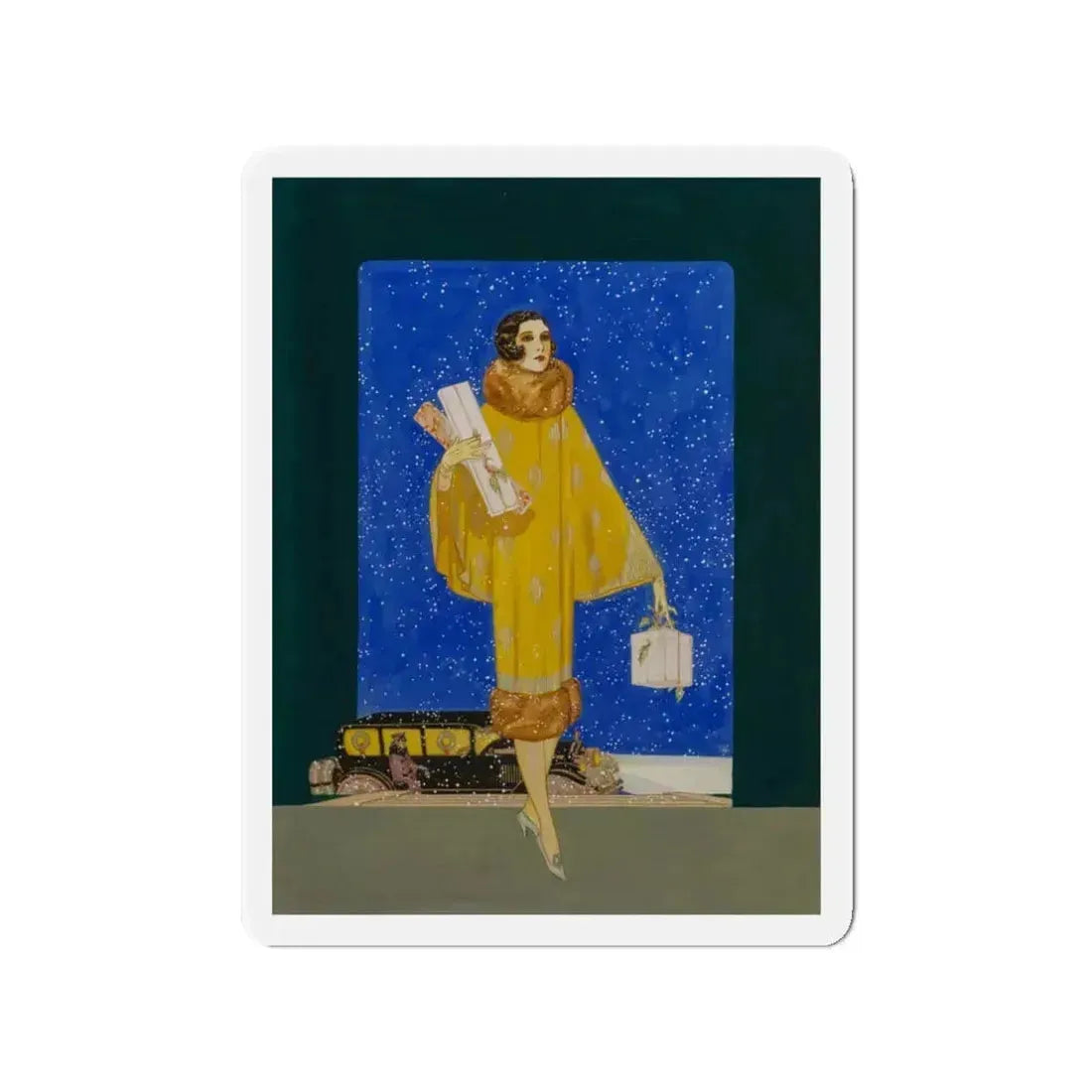 Christmas Shopping (Magazine Illustration) Refrigerator Magnet 3 Inch Die-Cut - The Sticker Space