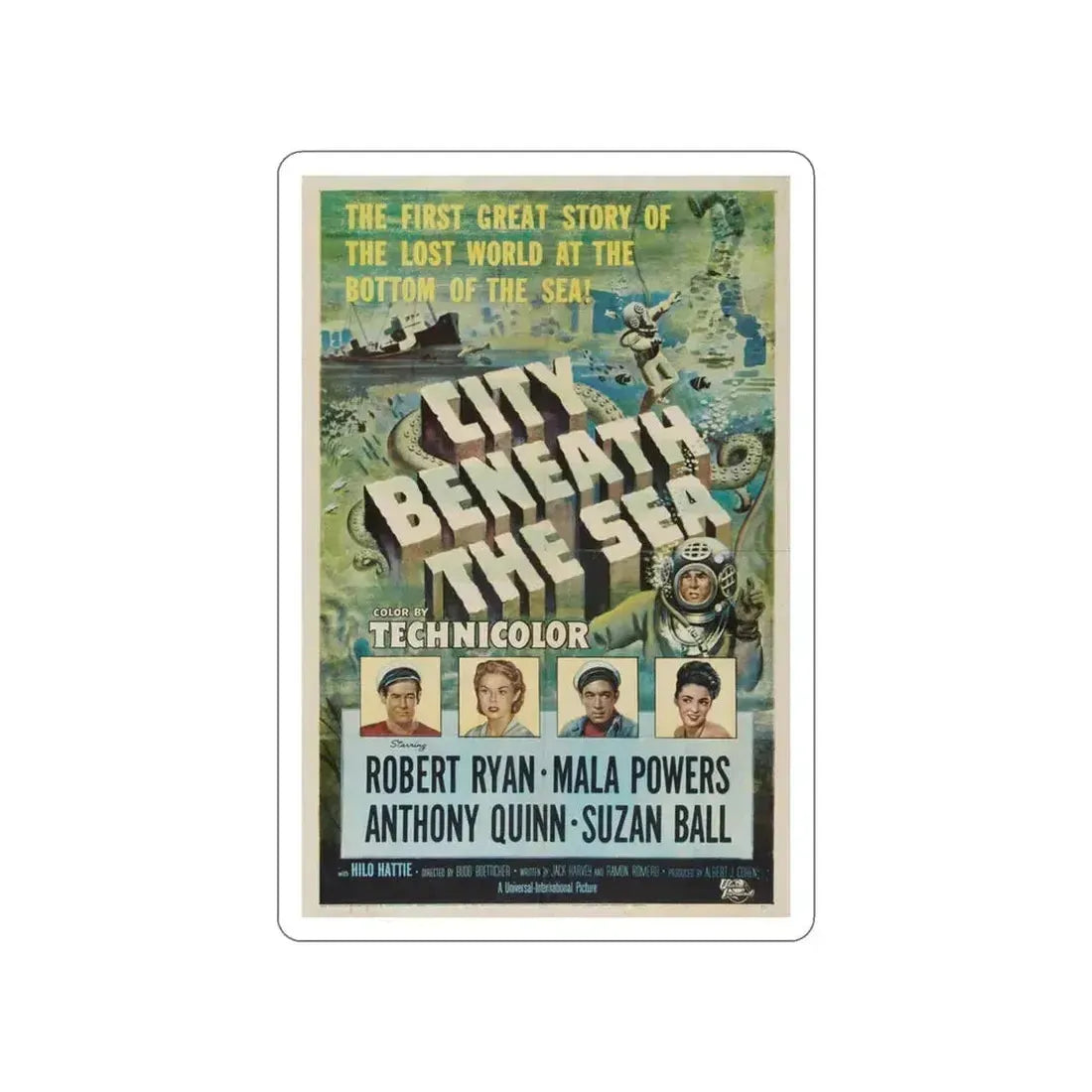CITY BENEATH THE SEA 1953 Movie Poster STICKER Vinyl Die-Cut Decal 3 Inch - The Sticker Space