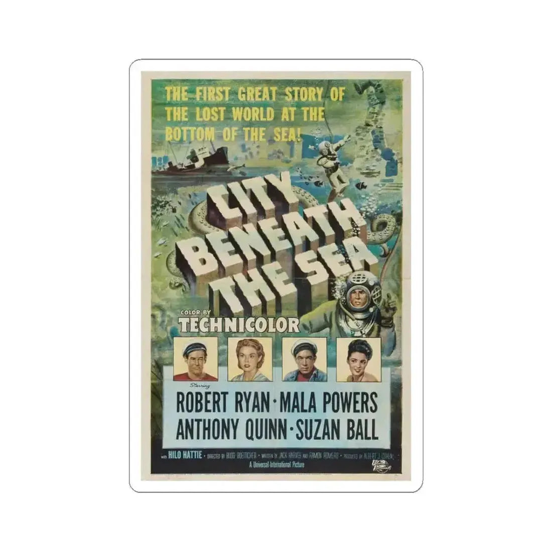 CITY BENEATH THE SEA 1953 Movie Poster - STICKER Vinyl Kiss-Cut Decal 3 Inch White - The Sticker Space