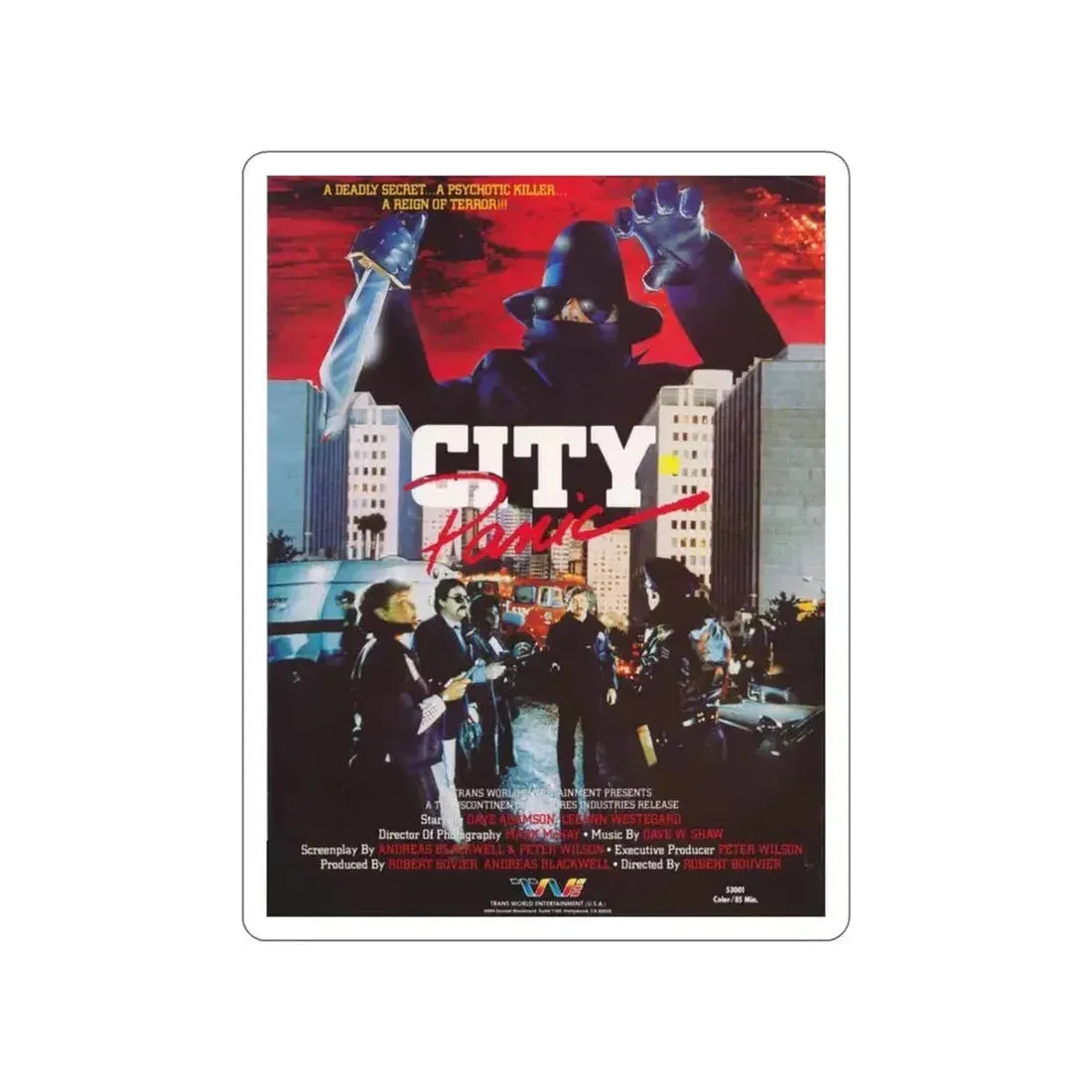 CITY IN PANIC 1986 Movie Poster STICKER Vinyl Die-Cut Decal 6 Inch - The Sticker Space