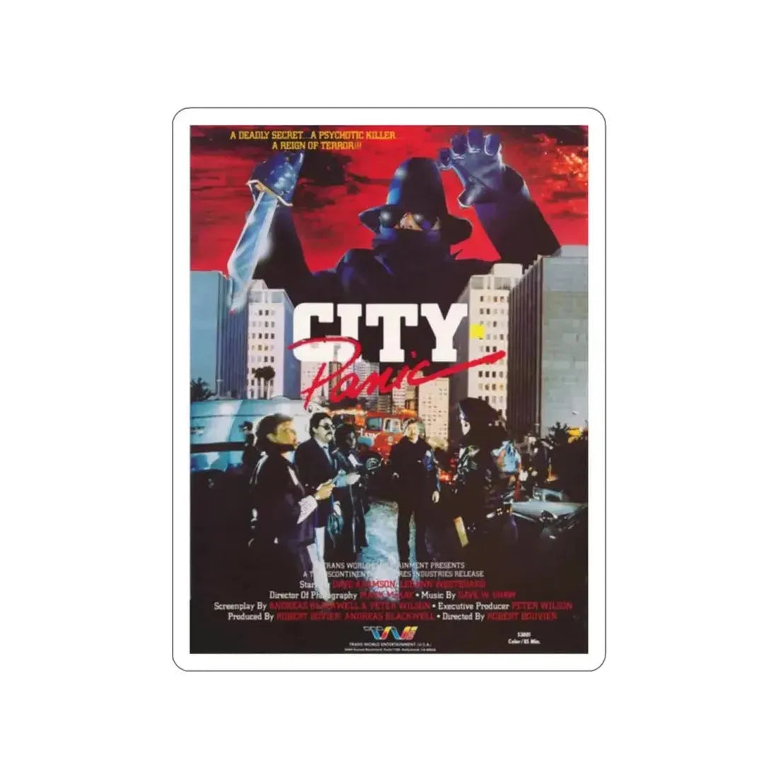 CITY IN PANIC 1986 Movie Poster STICKER Vinyl Die-Cut Decal - The Sticker Space