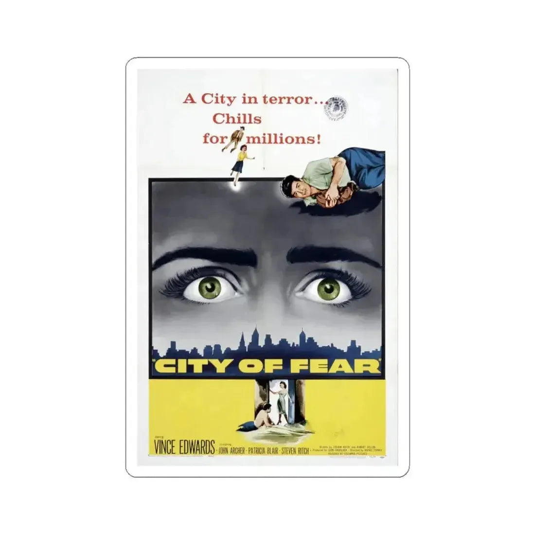 City of Fear 1959 Movie Poster - STICKER Vinyl Kiss-Cut Decal 4 Inch White - The Sticker Space