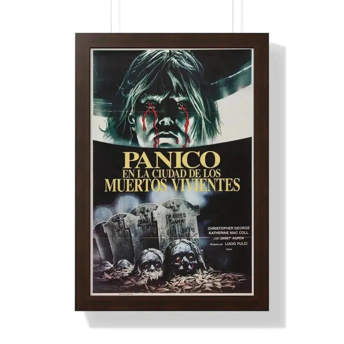 CITY OF THE LIVING DEAD (ARGENTINA) 1980 - Framed Movie Poster 16″ x 24″ Walnut - The Sticker Space