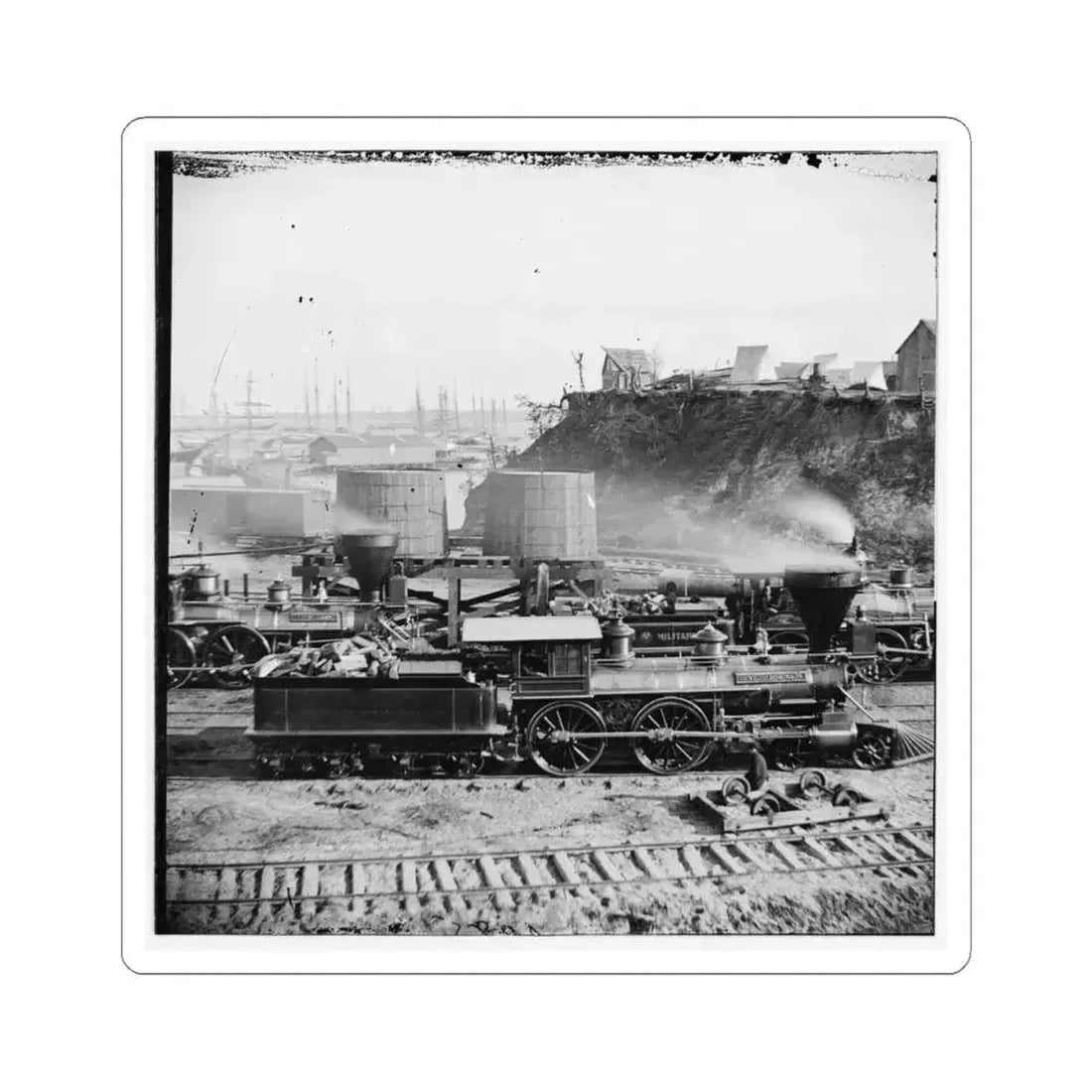 City Point, Va.  Gen. J. C. Robinson  and Other Locomotives of the U.S. Military Railroad (U.S. Civil War) STICKER Vinyl Kiss-Cut Decal 4 Inch White - The Sticker Space