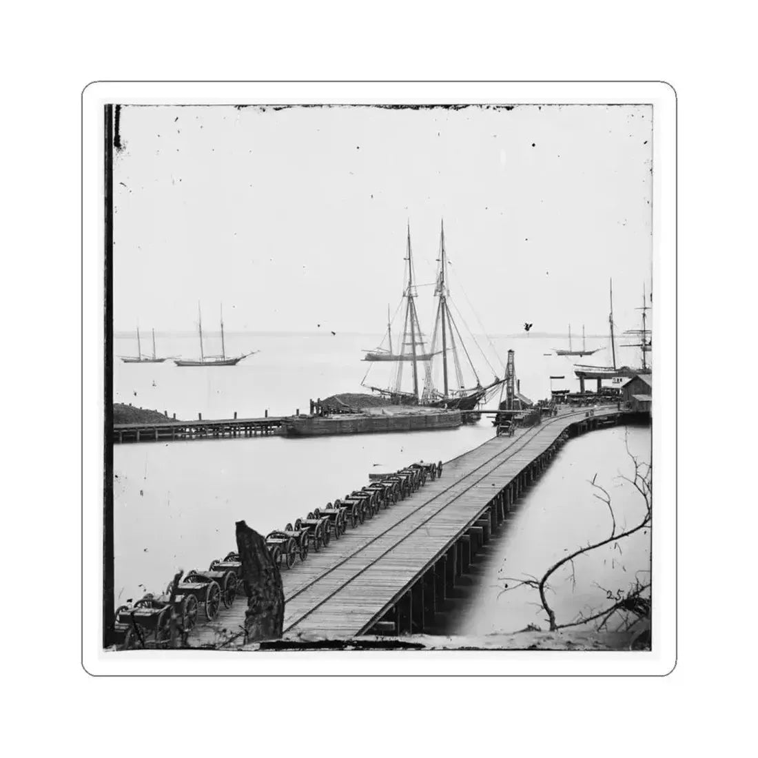City Point, Va. Wharf, Federal Artillery, and Anchored Schooners (U.S. Civil War) STICKER Vinyl Kiss-Cut Decal 4 Inch White - The Sticker Space