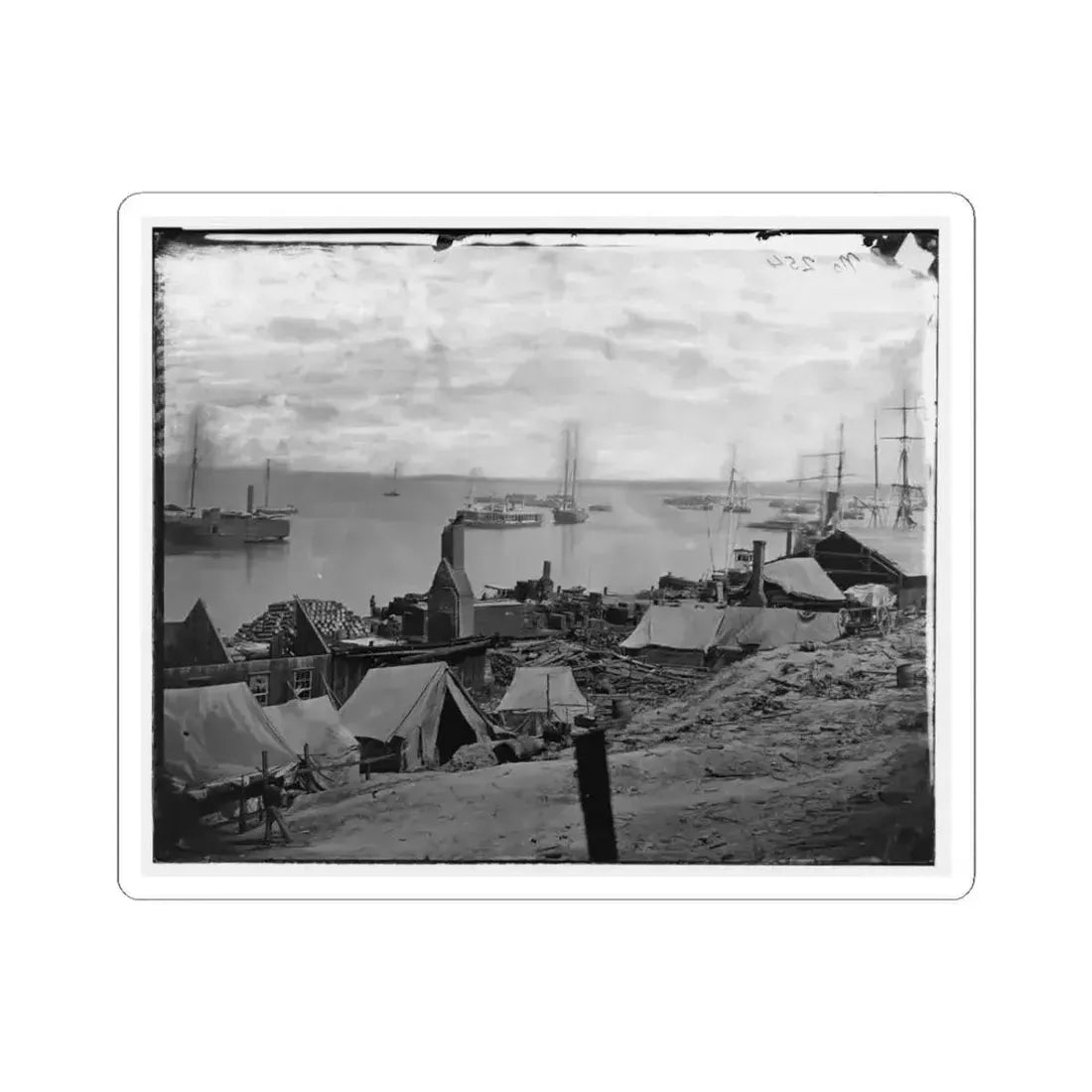 City Point, Va. Wharves After the Explosion of Ordnance Barges on August 4, 1864 (U.S. Civil War) STICKER Vinyl Kiss-Cut Decal 3 Inch White - The Sticker Space