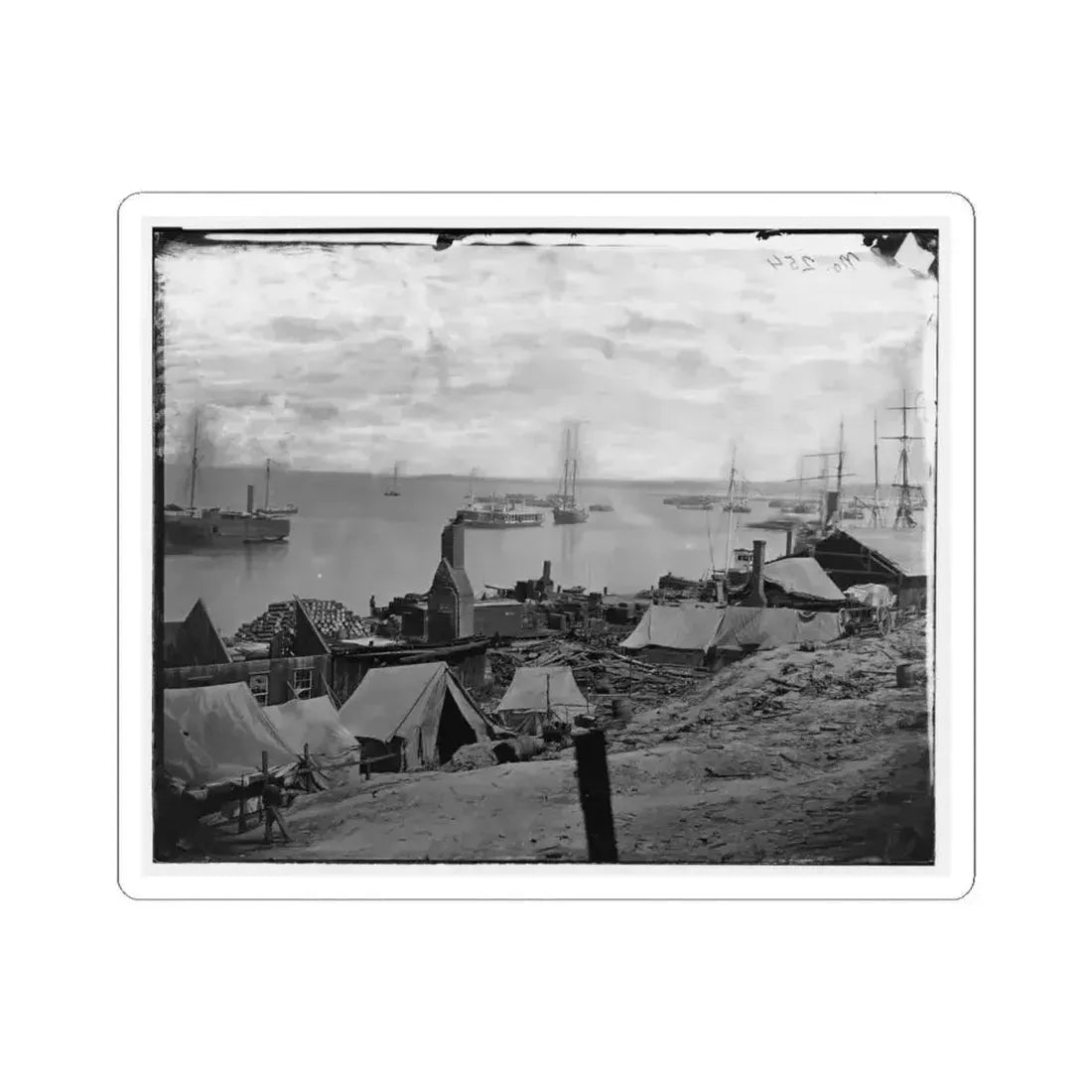 City Point, Va. Wharves After the Explosion of Ordnance Barges on August 4, 1864 (U.S. Civil War) STICKER Vinyl Kiss-Cut Decal 4 Inch White - The Sticker Space