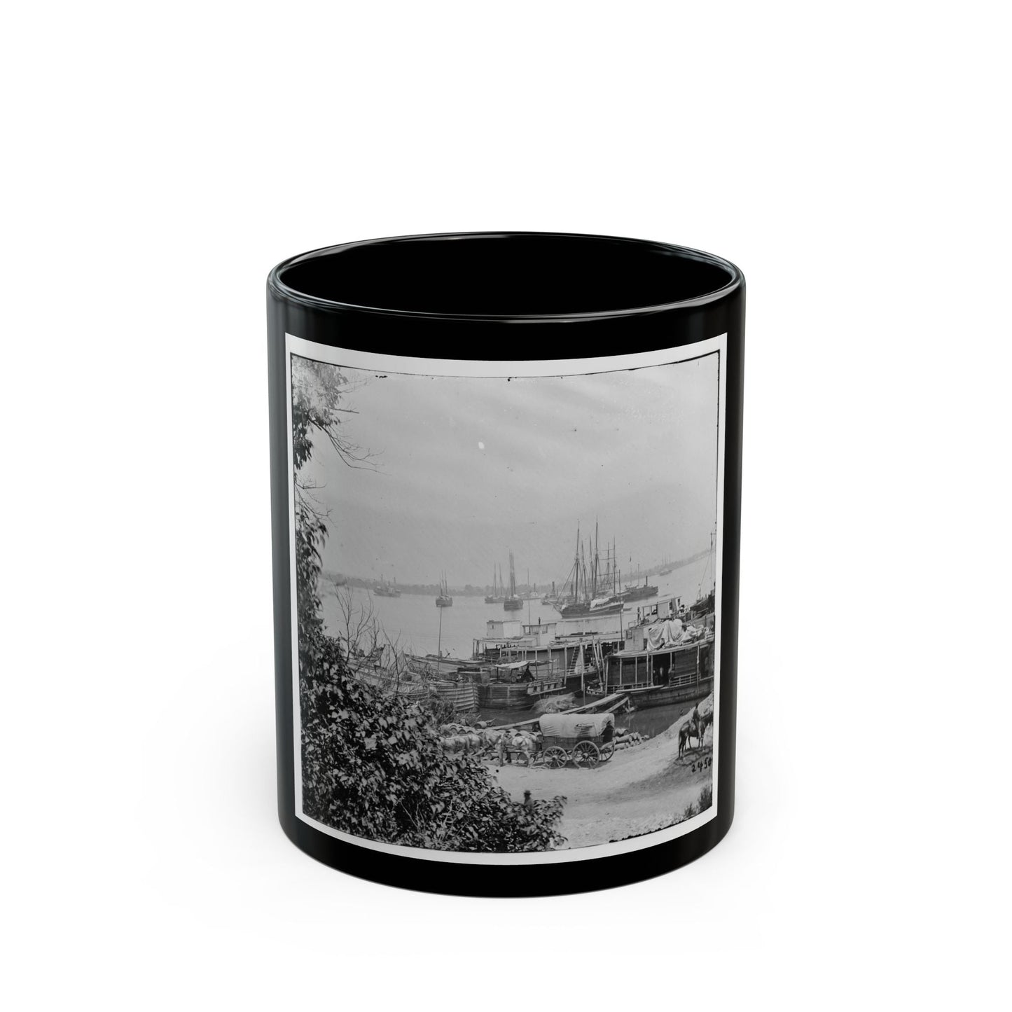 City Point, Va. View Of Waterfront With Federal Supply Boats (U.S. Civil War) Black Coffee Mug-11oz-The Sticker Space