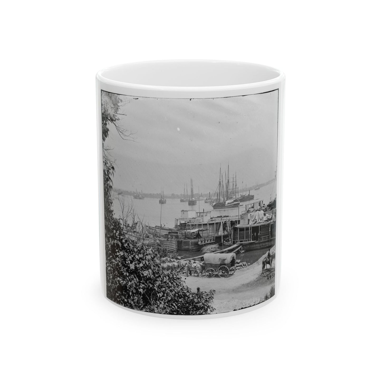 City Point, Va. View Of Waterfront With Federal Supply Boats (U.S. Civil War) White Coffee Mug-11oz-The Sticker Space