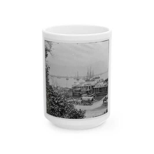 City Point, Va. View Of Waterfront With Federal Supply Boats (U.S. Civil War) White Coffee Mug-15oz-The Sticker Space