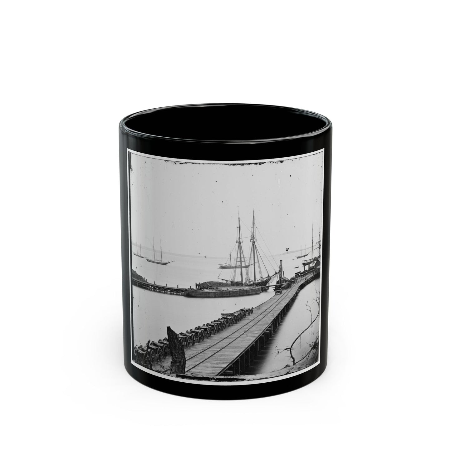 City Point, Va. Wharf, Federal Artillery, And Anchored Schooners (U.S. Civil War) Black Coffee Mug