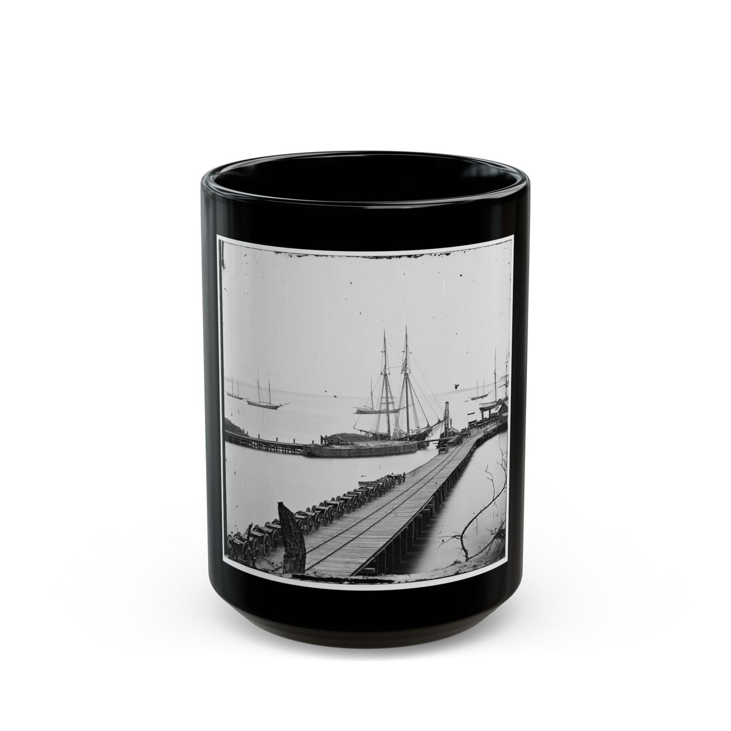 City Point, Va. Wharf, Federal Artillery, And Anchored Schooners (U.S. Civil War) Black Coffee Mug