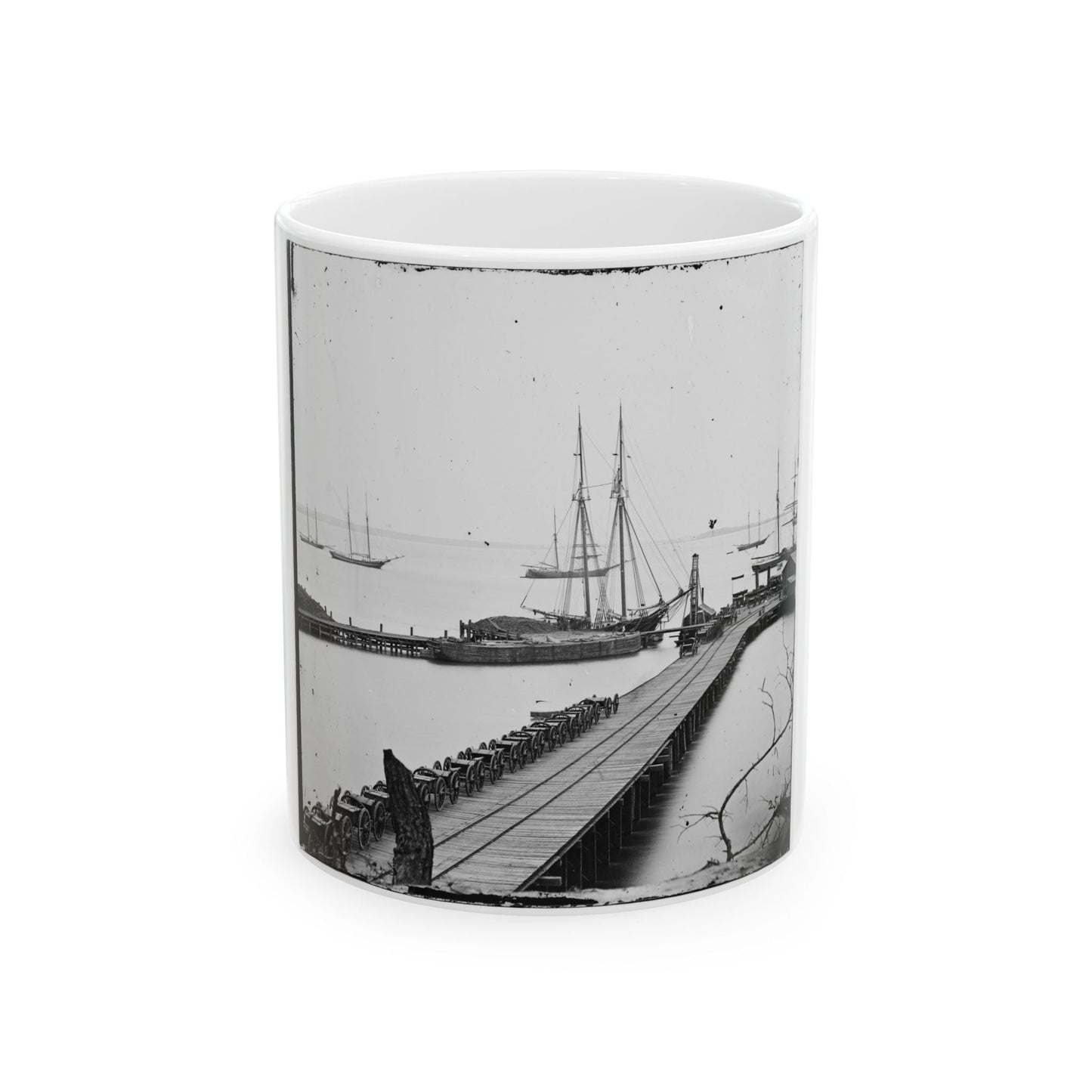 City Point, Va. Wharf, Federal Artillery, And Anchored Schooners (U.S. Civil War) White Coffee Mug