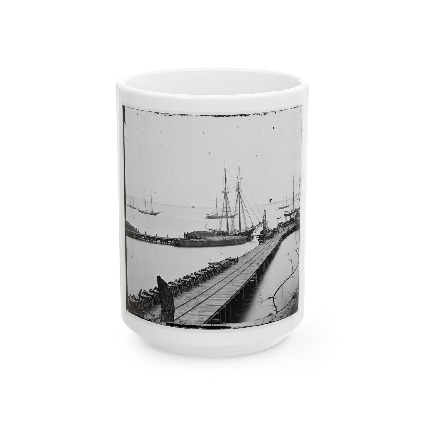 City Point, Va. Wharf, Federal Artillery, And Anchored Schooners (U.S. Civil War) White Coffee Mug