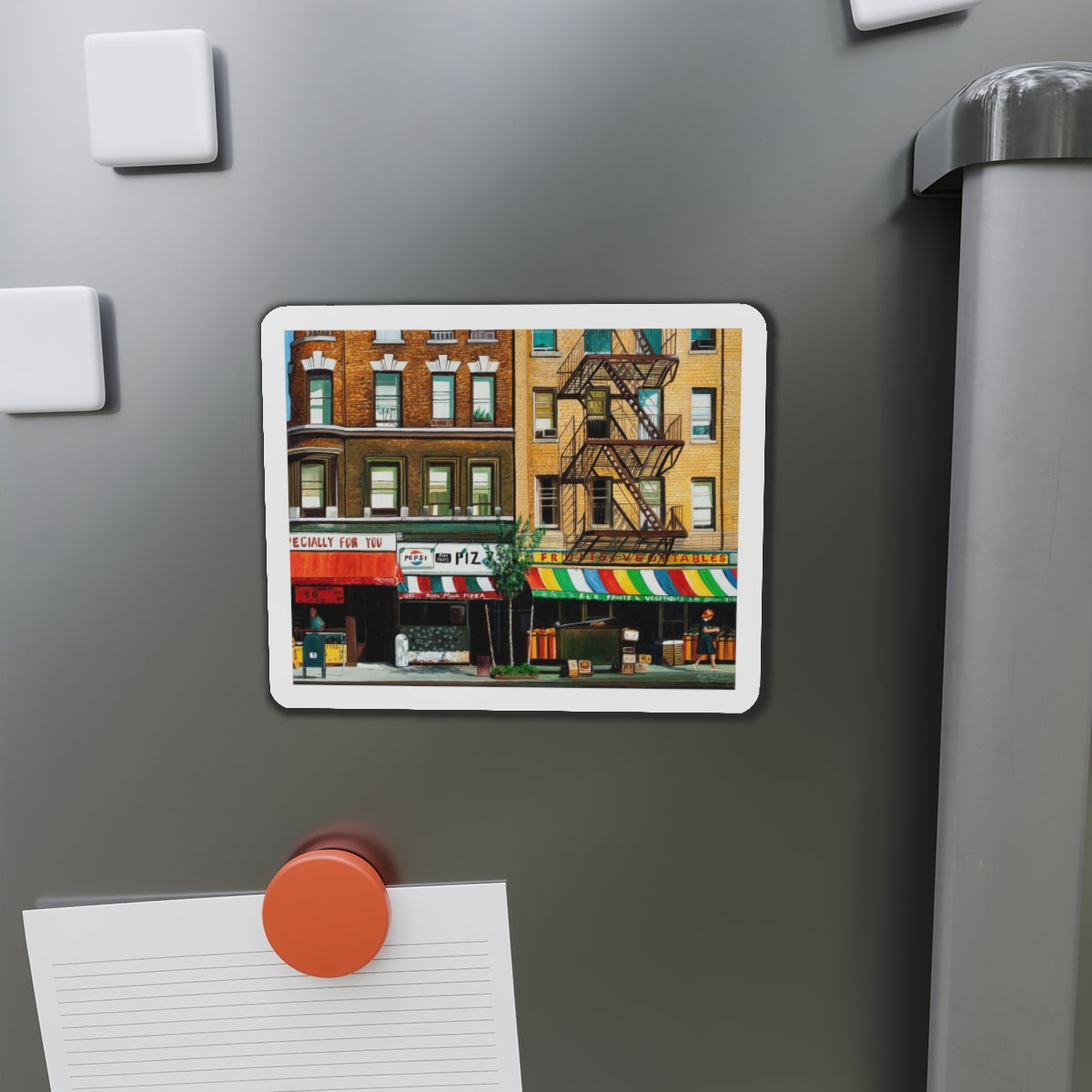 City Street (Magazine Illustration) Refrigerator Magnet-The Sticker Space