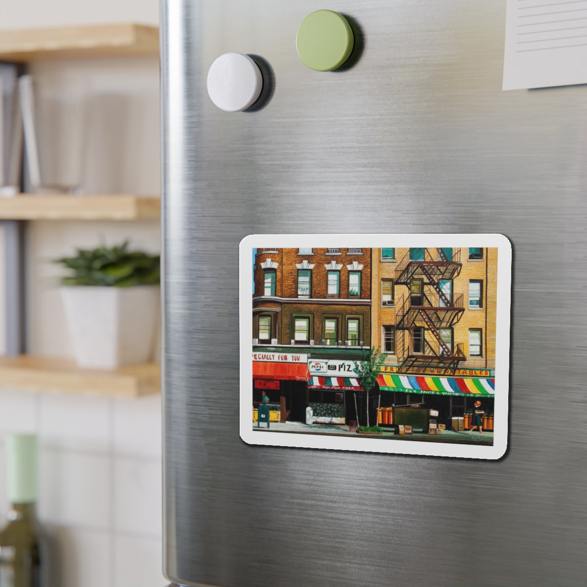 City Street (Magazine Illustration) Refrigerator Magnet-The Sticker Space