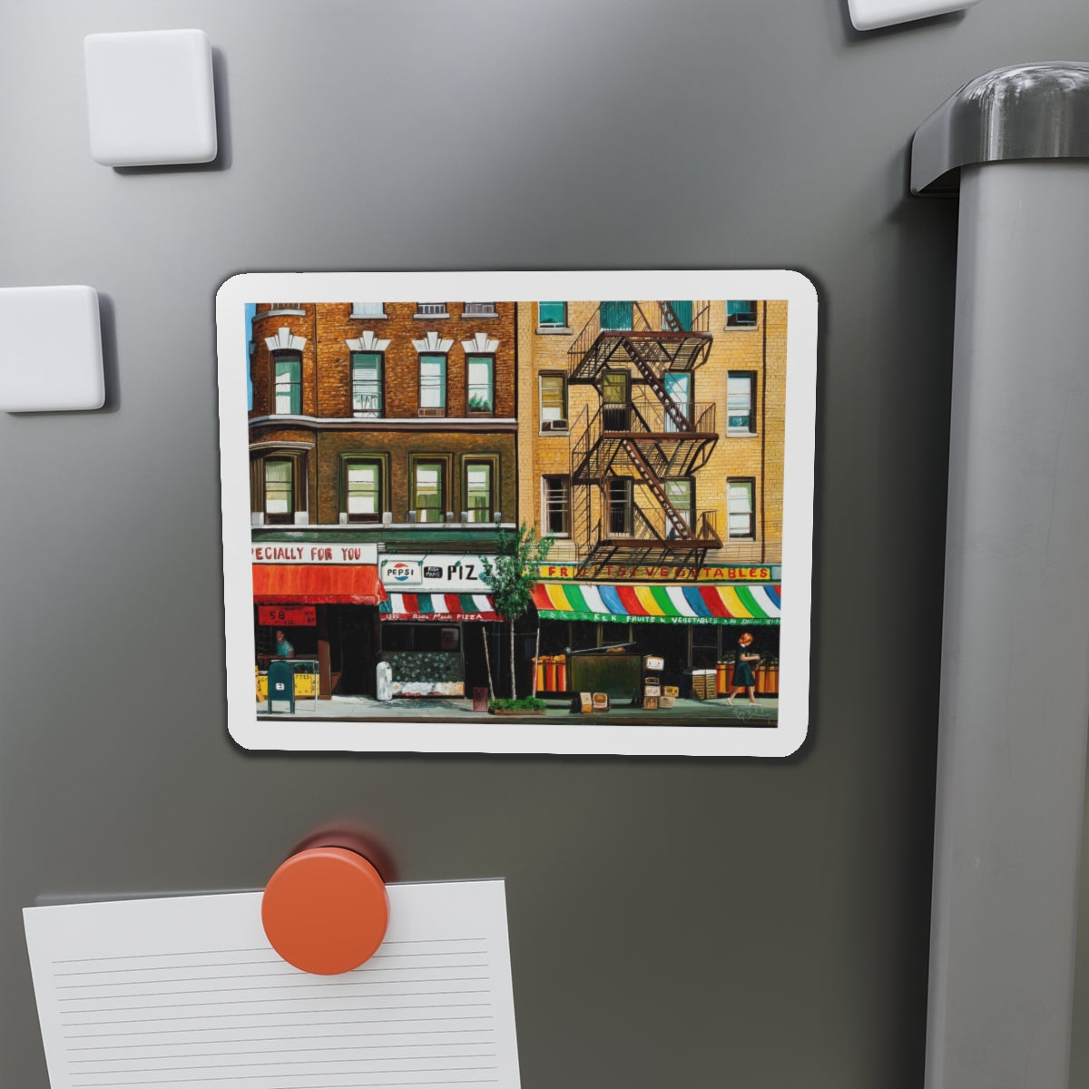 City Street (Magazine Illustration) Refrigerator Magnet-The Sticker Space