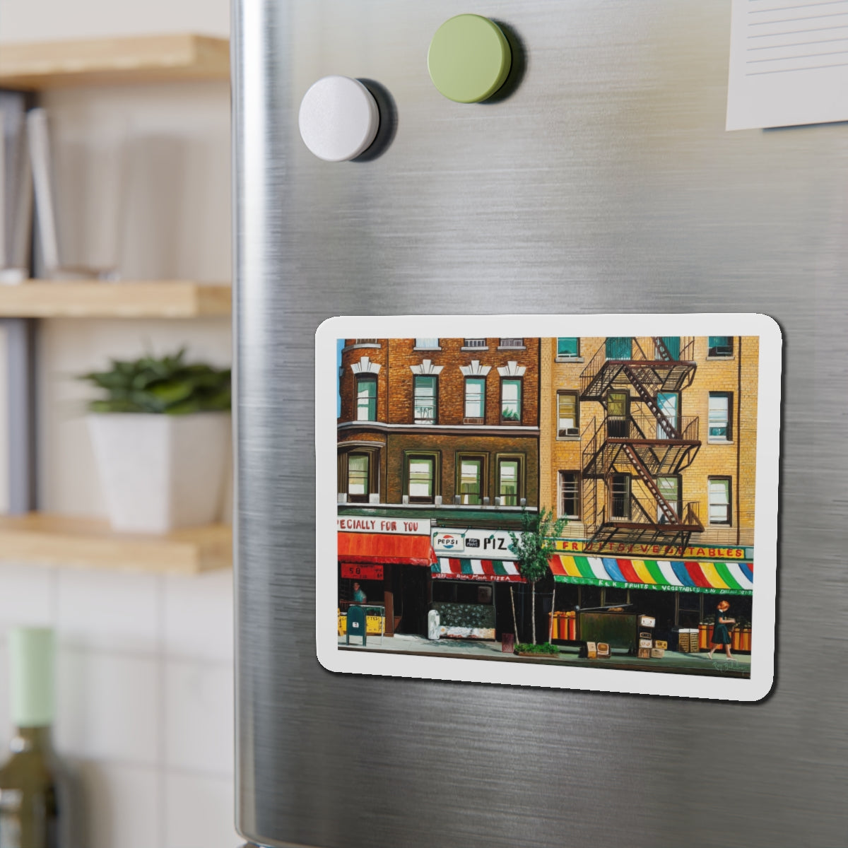 City Street (Magazine Illustration) Refrigerator Magnet-The Sticker Space