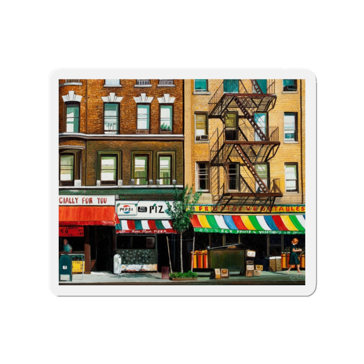 City Street (Magazine Illustration) Refrigerator Magnet-2" x 2"-The Sticker Space