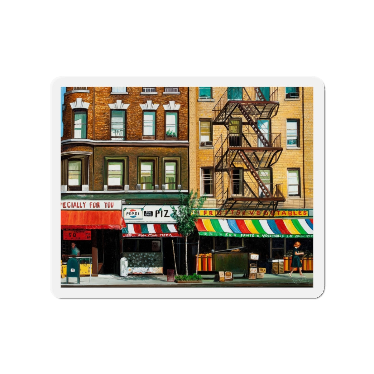 City Street (Magazine Illustration) Refrigerator Magnet-3" x 3"-The Sticker Space