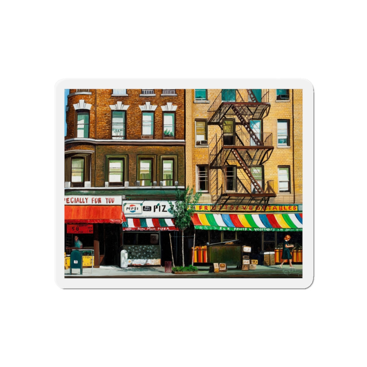 City Street (Magazine Illustration) Refrigerator Magnet-5" x 5"-The Sticker Space