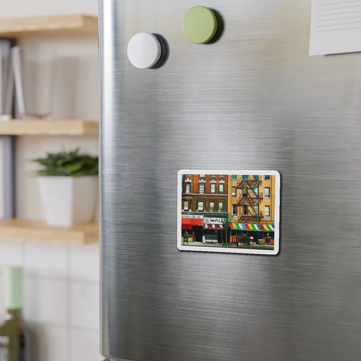 City Street (Magazine Illustration) Refrigerator Magnet-The Sticker Space