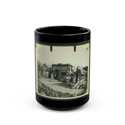 Civil War Camp Of The 6th N.Y. Artillery At Brandy Station, Virginia, Showing Union Soldiers In Front Of Log Company Kitchen (U.S. Civil War) Black Coffee Mug-15oz-The Sticker Space