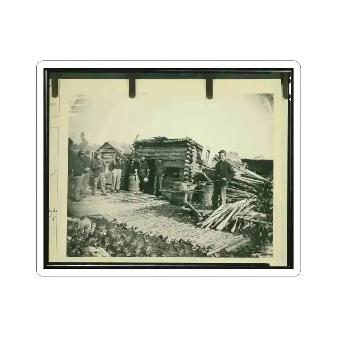 Civil War Camp of the 6Th N.Y. Artillery at Brandy Station, Virginia, Showing Union Soldiers in Front of Log Company Kitchen (U.S. Civil War) STICKER Vinyl Kiss-Cut Decal 4 Inch White - The Sticker Space