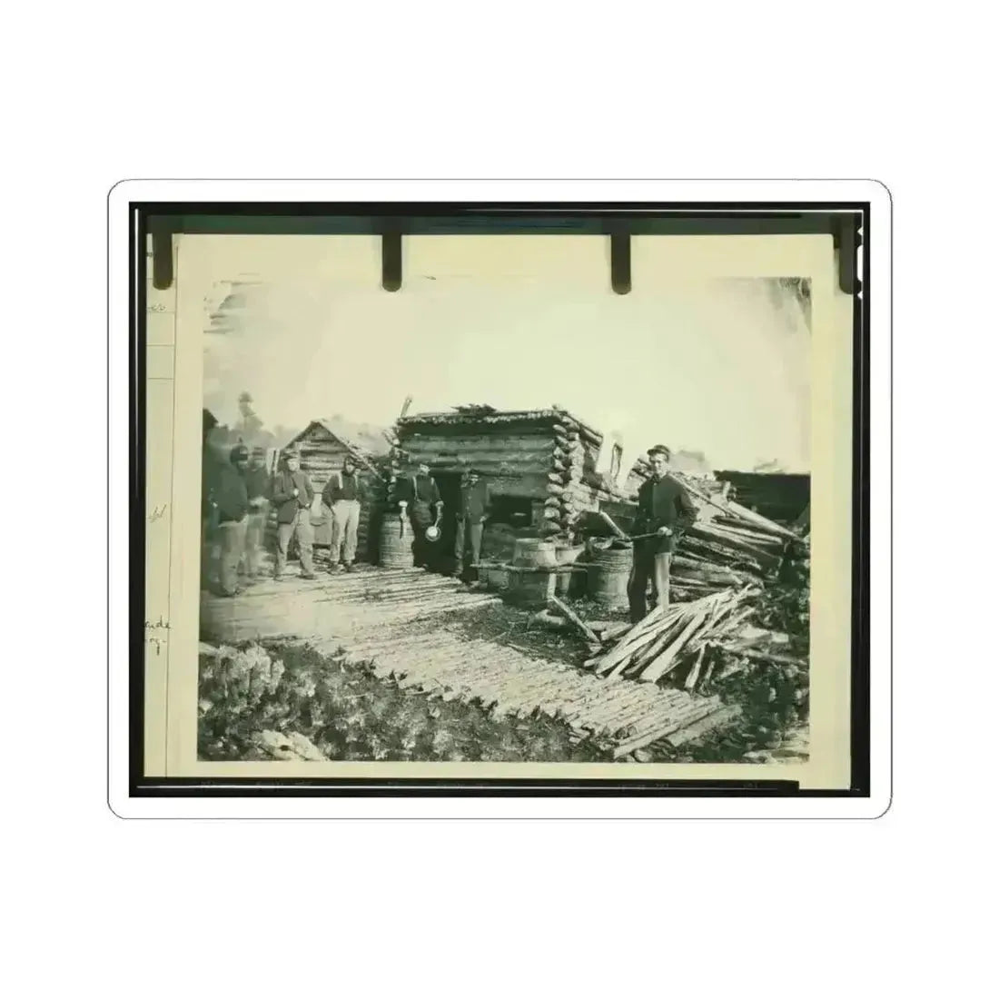 Civil War Camp of the 6Th N.Y. Artillery at Brandy Station, Virginia, Showing Union Soldiers in Front of Log Company Kitchen (U.S. Civil War) STICKER Vinyl Kiss-Cut Decal 6 Inch White - The Sticker Space