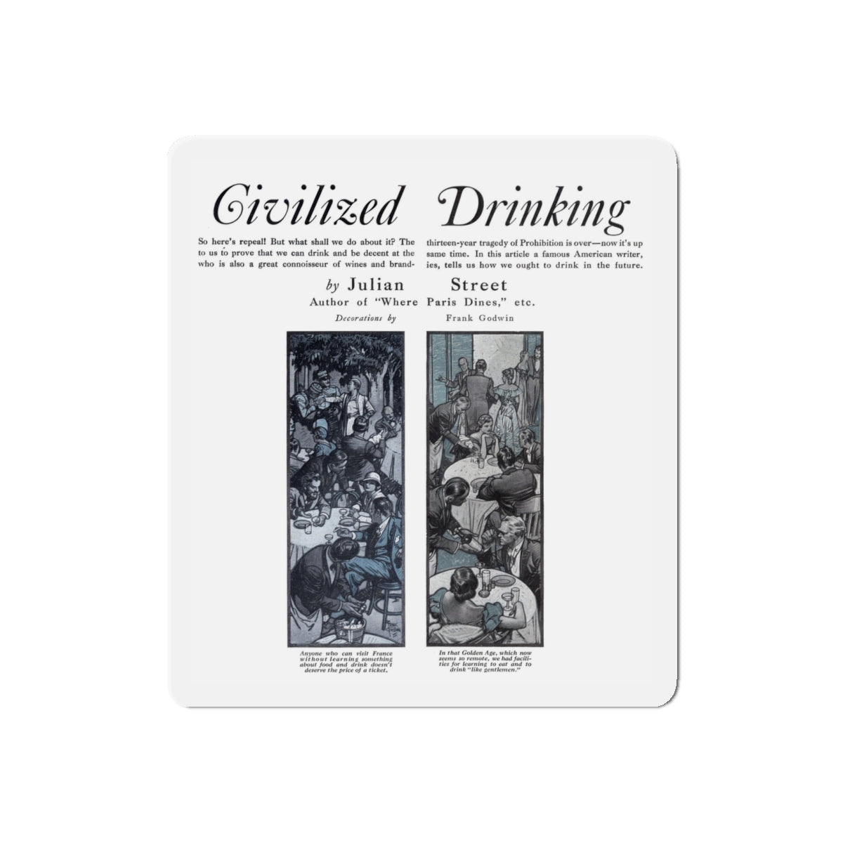 Civilized Drinking, Redbook, December 1933 (Magazine Illustration) Refrigerator Magnet-5" x 5"-The Sticker Space