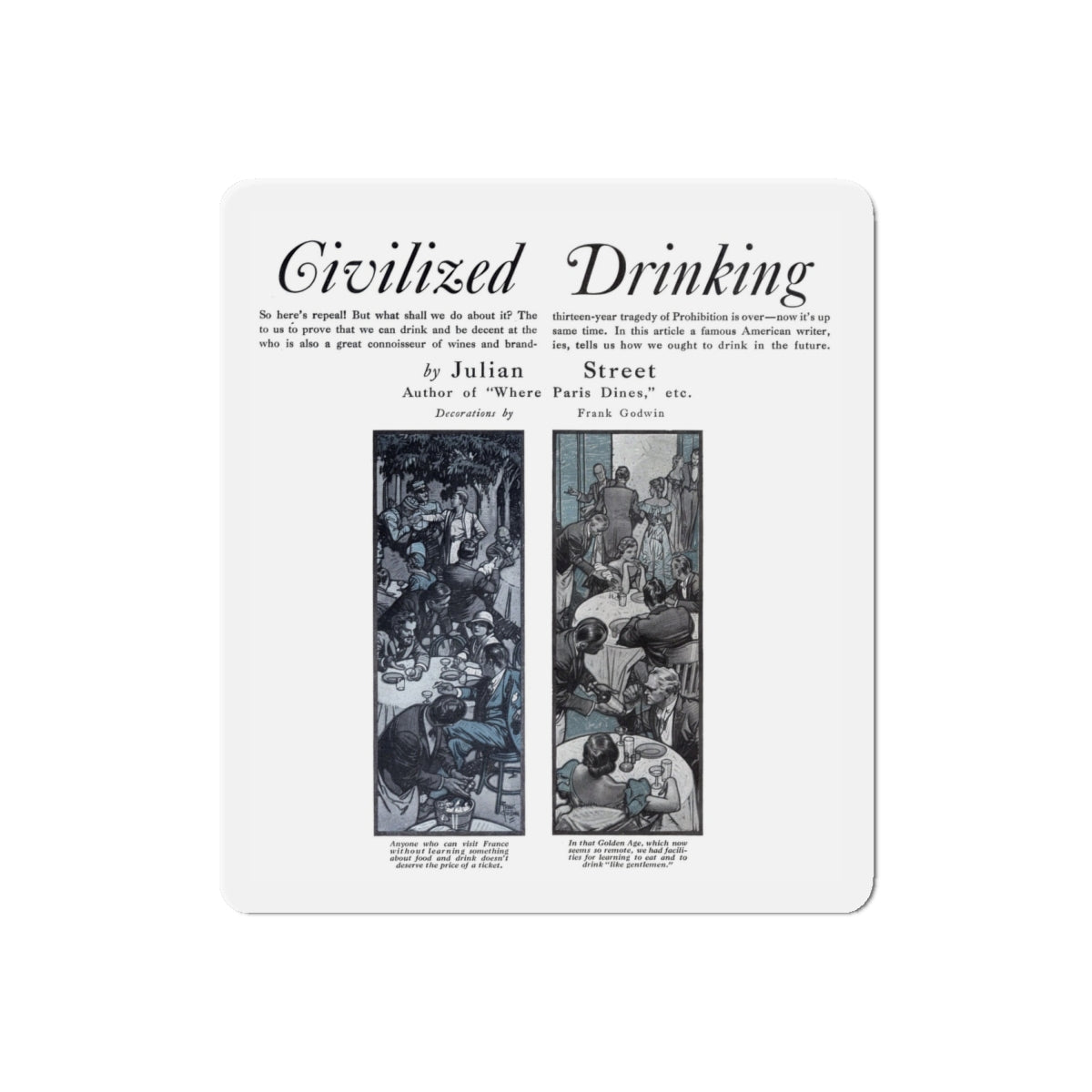 Civilized Drinking, Redbook, December 1933 (Magazine Illustration) Refrigerator Magnet-6" × 6"-The Sticker Space