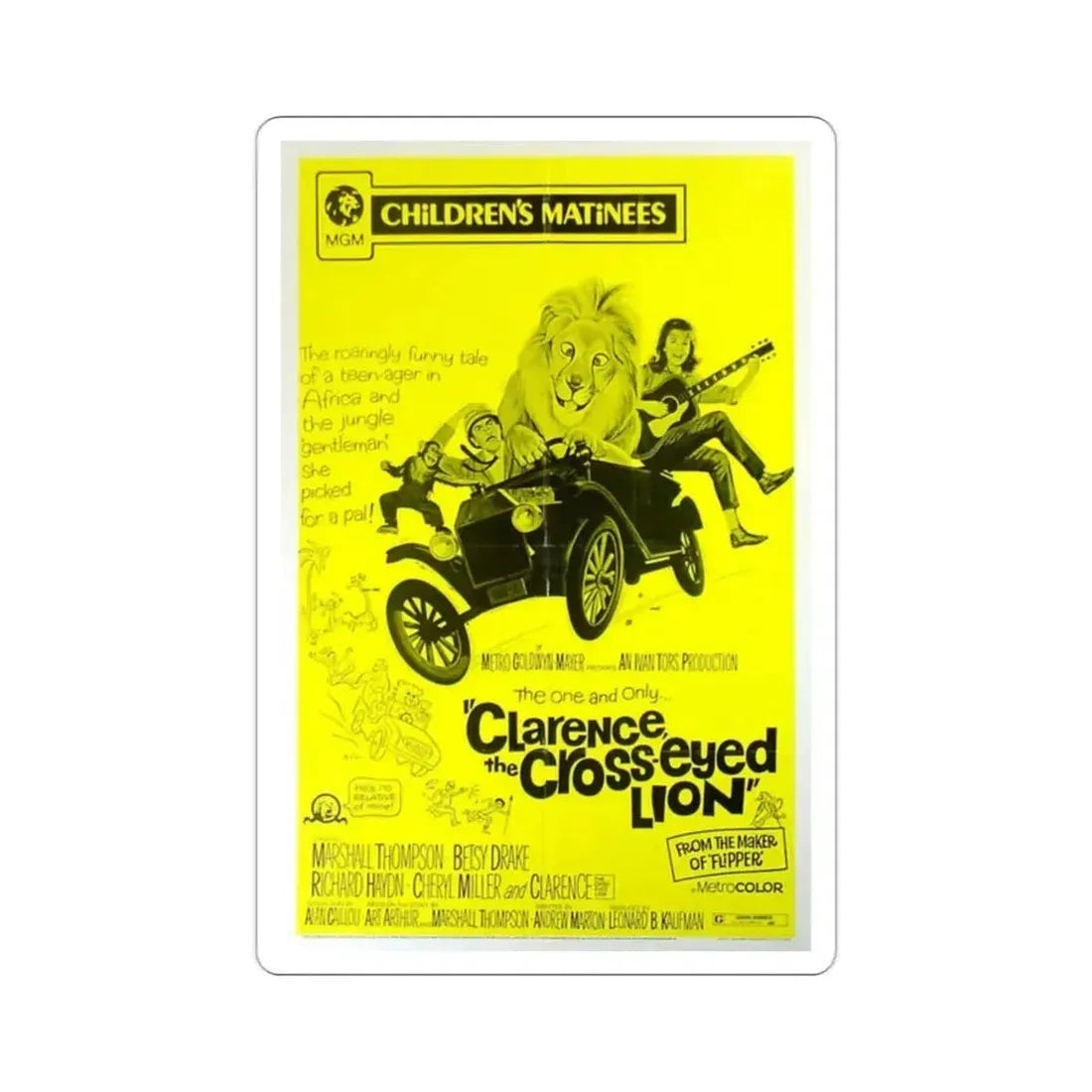Clarence the Cross Eyed Lion 1965 Movie Poster STICKER Vinyl Die-Cut Decal 2 Inch - The Sticker Space