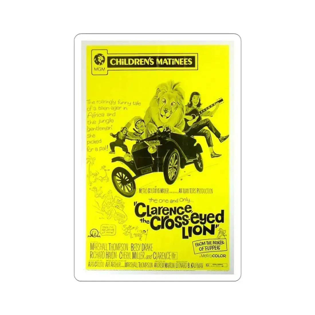 Clarence the Cross Eyed Lion 1965 Movie Poster STICKER Vinyl Die-Cut Decal 4 Inch - The Sticker Space