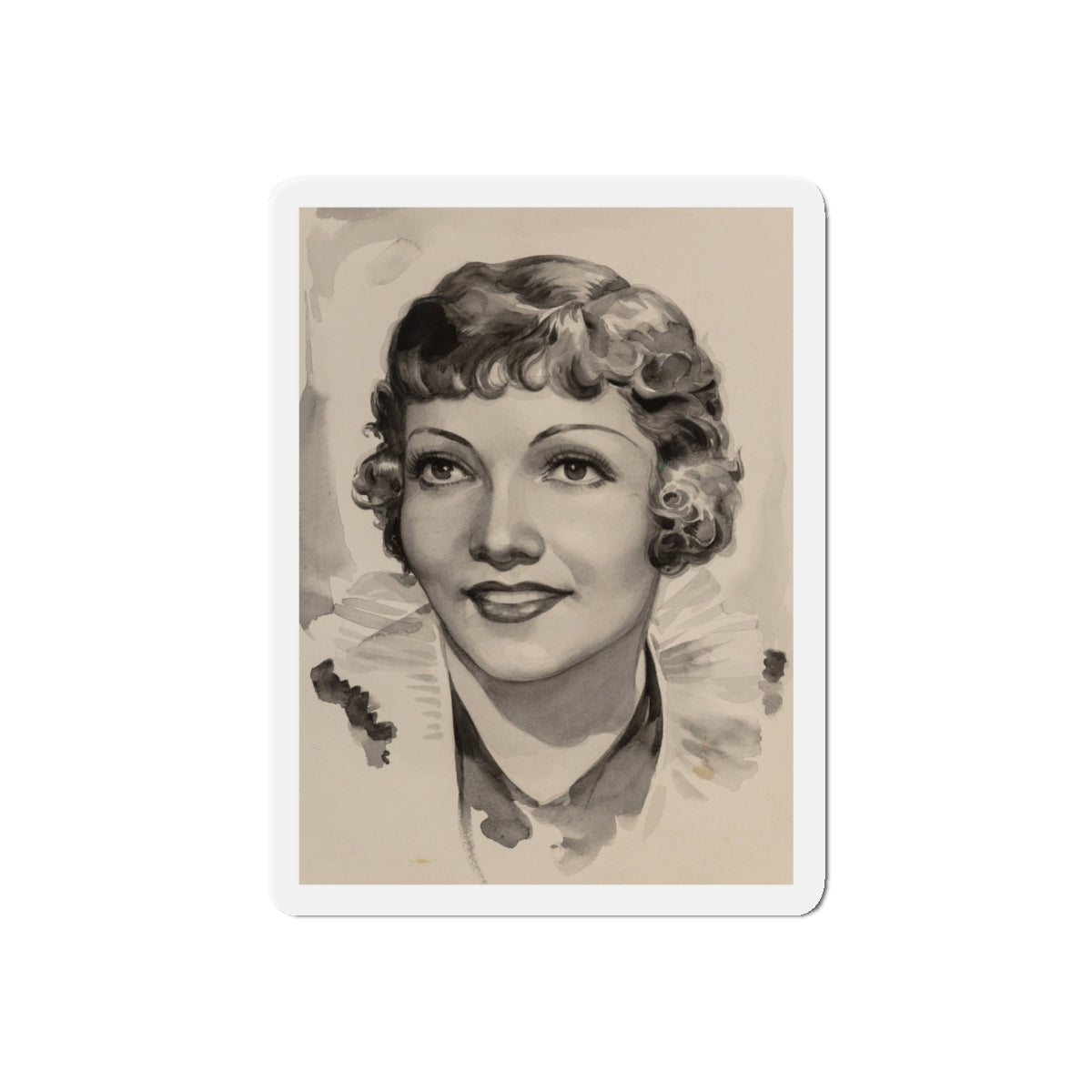 Claudette Colbert (Magazine Illustration) Refrigerator Magnet-5" x 5"-The Sticker Space