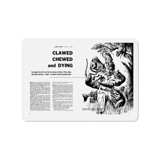 Clawed Chewed and Dying, True Men Stories, December 1958 (Magazine Illustration) Refrigerator Magnet 2 Inch Die-Cut - The Sticker Space