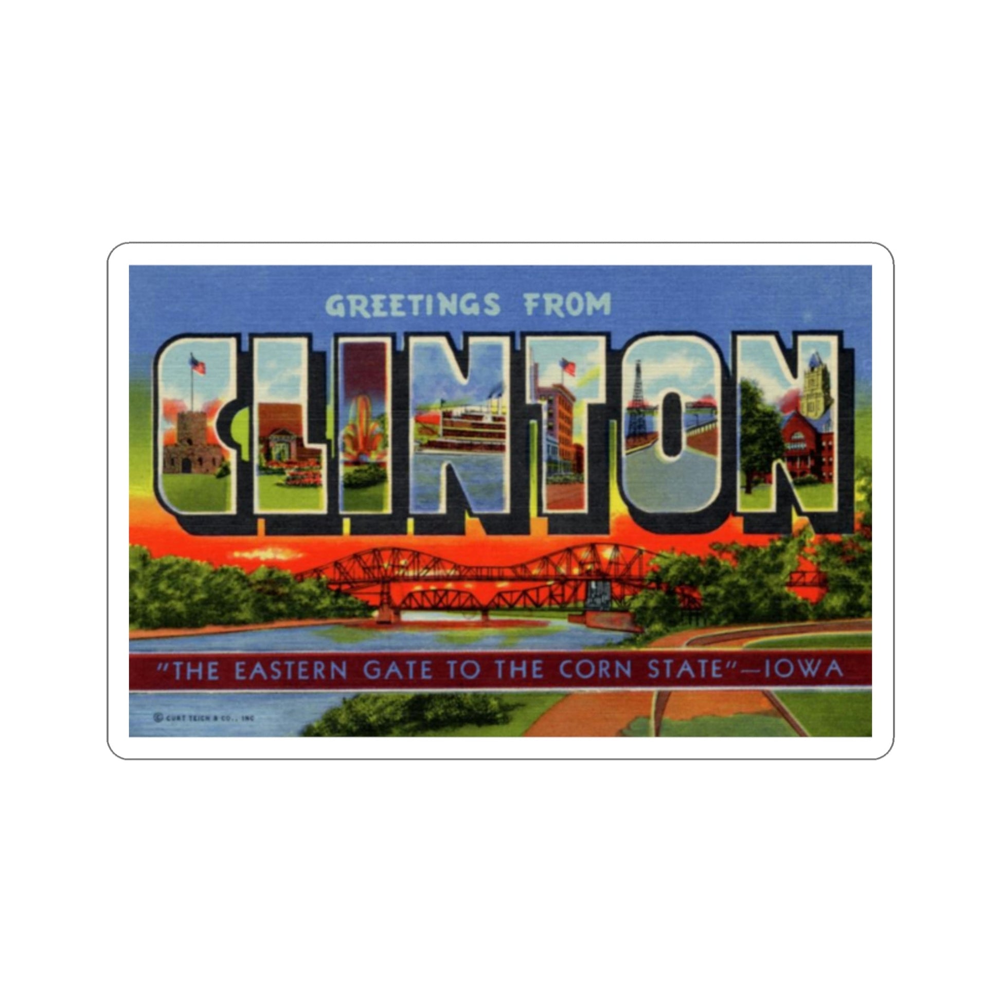 Clinton Iowa (Greeting Cards) STICKER Vinyl Die-Cut Decal-2 Inch-The Sticker Space