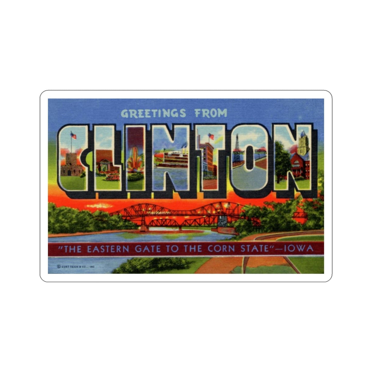 Clinton Iowa (Greeting Cards) STICKER Vinyl Die-Cut Decal-3 Inch-The Sticker Space