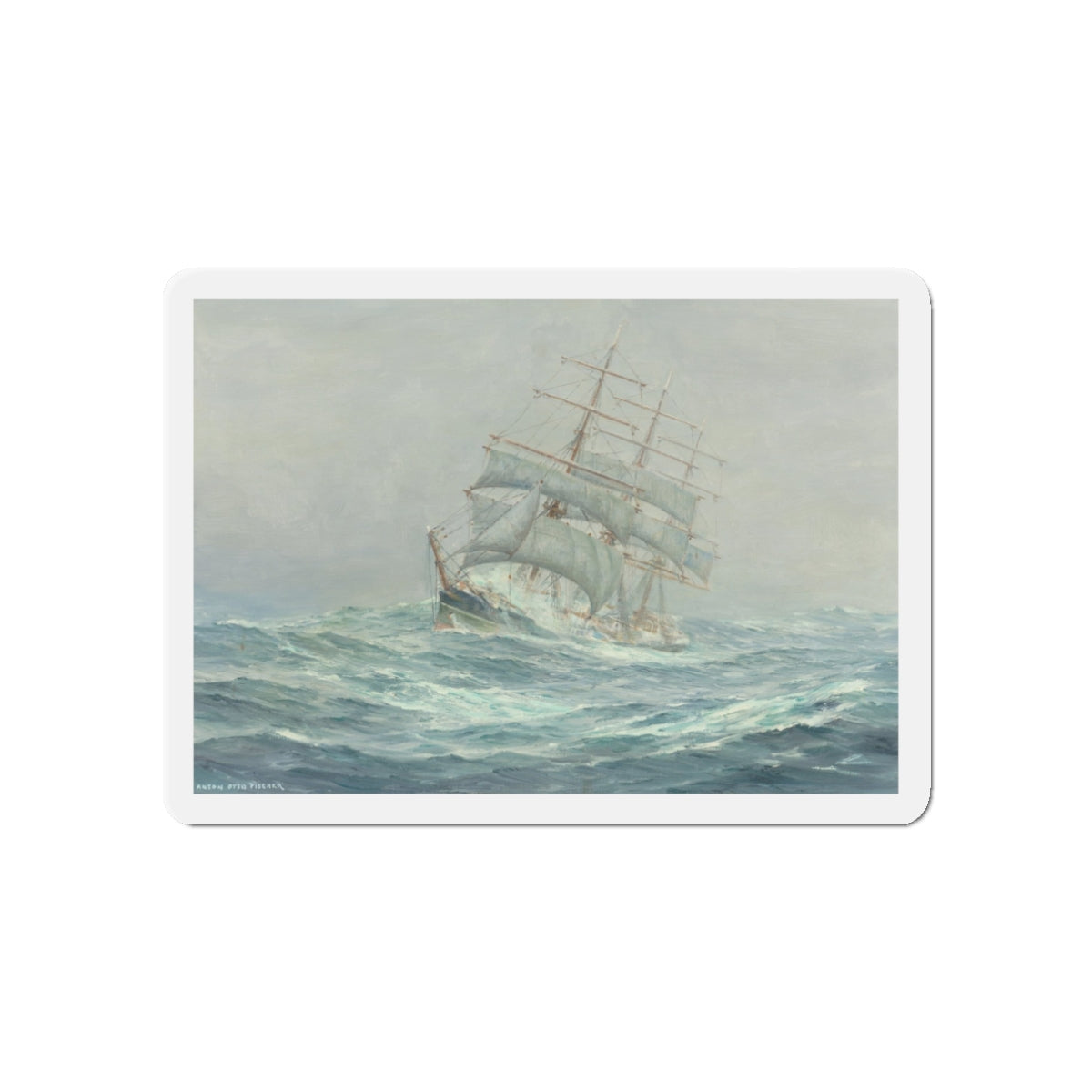 Clipper Ship in Rough Seas (Magazine Illustration) Refrigerator Magnet-3" x 3"-The Sticker Space