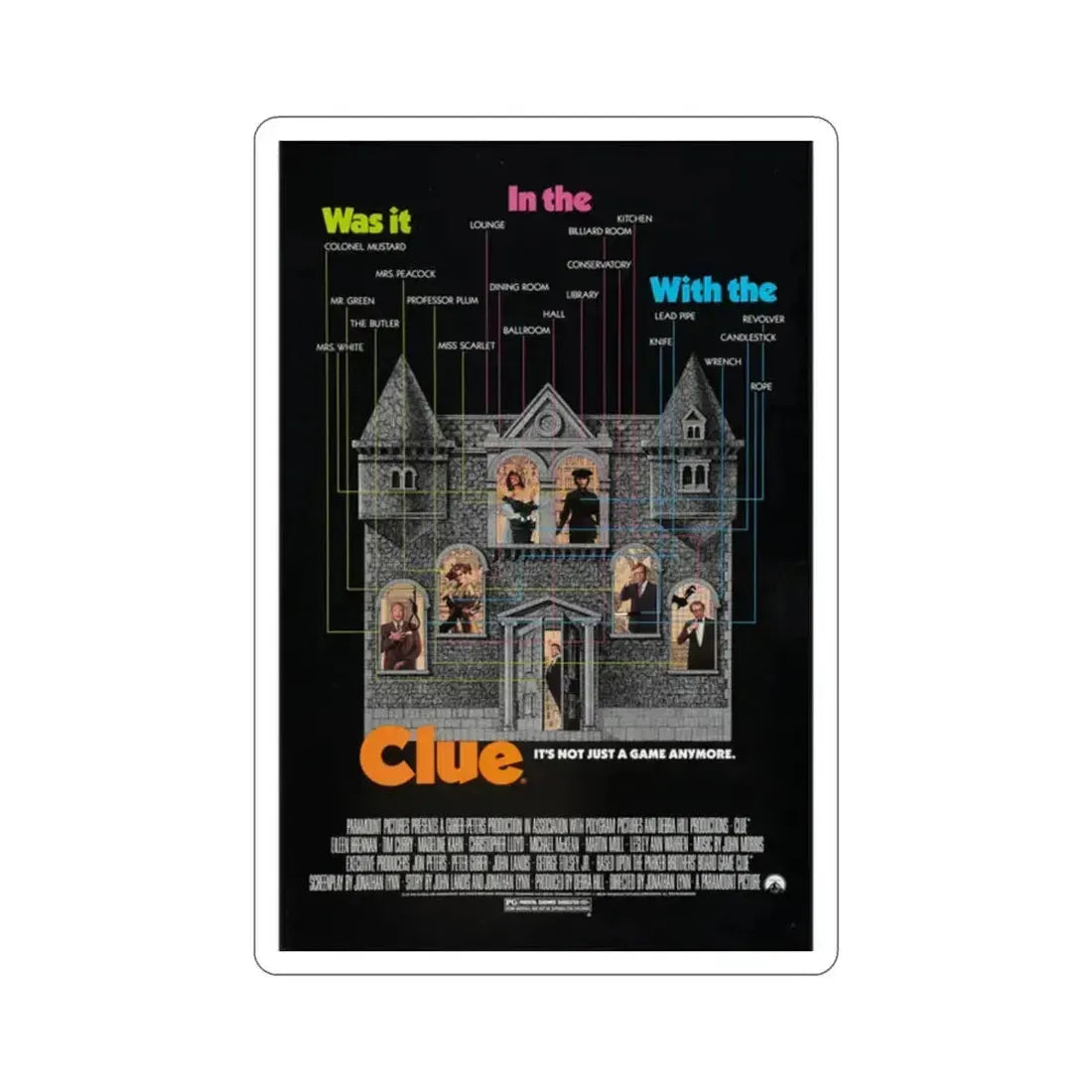 Clue 1985 Movie Poster STICKER Vinyl Die-Cut Decal 2 Inch - The Sticker Space