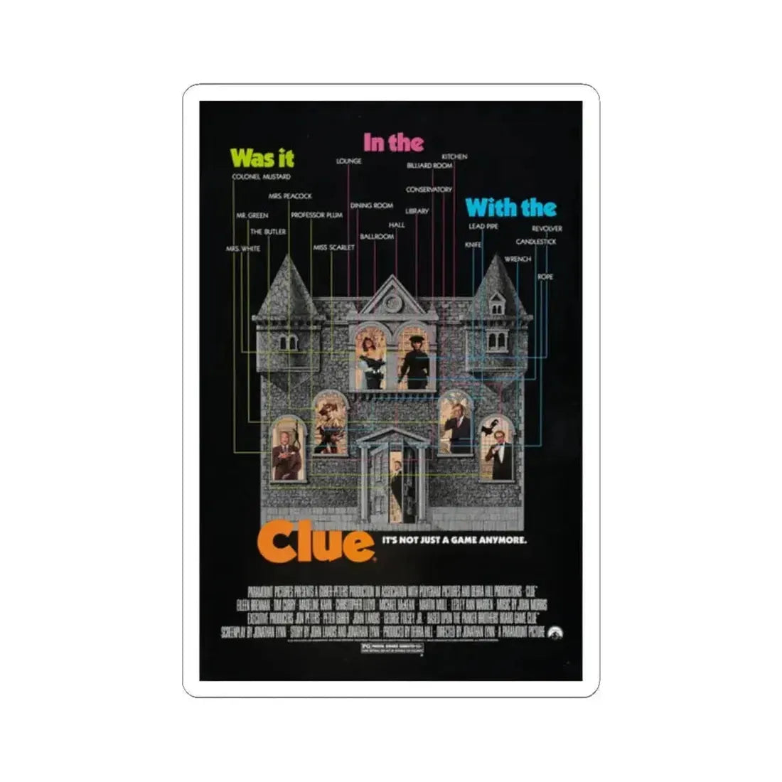 Clue 1985 Movie Poster - STICKER Vinyl Kiss-Cut Decal 2 Inch White - The Sticker Space