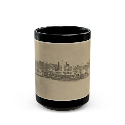 Cluster Of Supply Boats At A Pontoon Bridge (U.S. Civil War) Black Coffee Mug