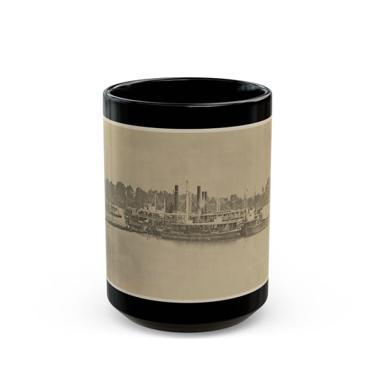 Cluster Of Supply Boats At A Pontoon Bridge (U.S. Civil War) Black Coffee Mug