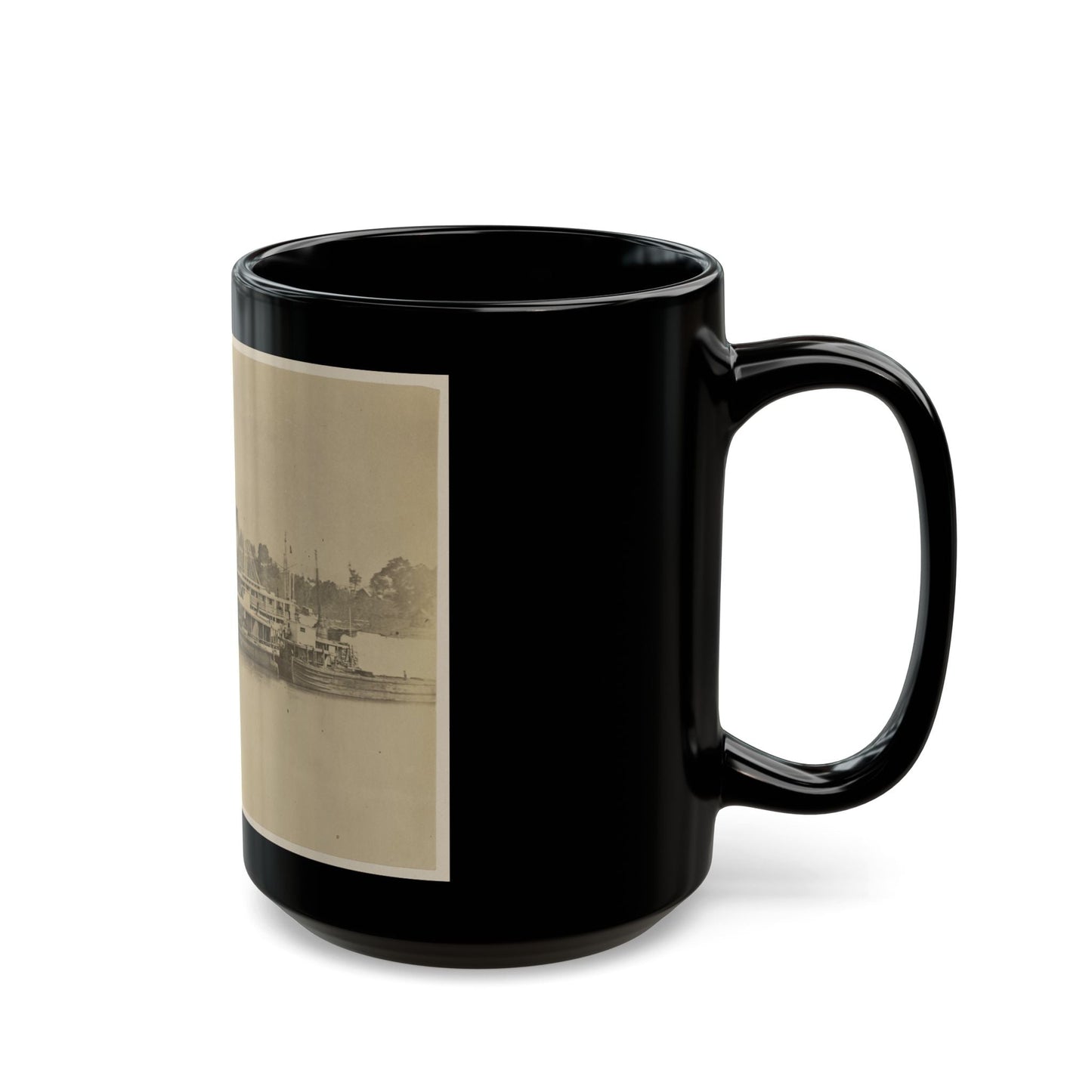 Cluster Of Supply Boats At A Pontoon Bridge (U.S. Civil War) Black Coffee Mug